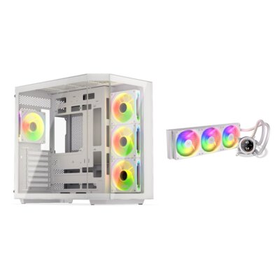 Obudowa KRUX Empero White + Chłodzenie wodne KRUX HydroGlance 360 ARGB LCD Biały