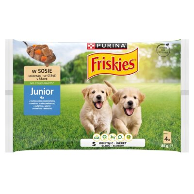 Karma dla psa FRISKIES Junior Kurczak z marchewką w sosie 4 x 85 g
