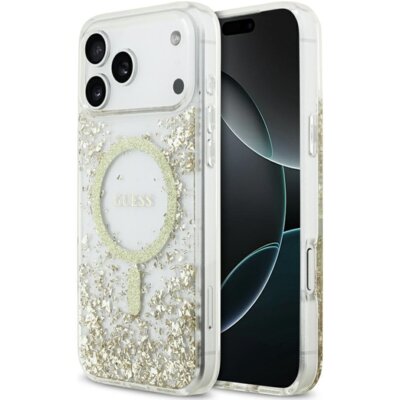 Etui GUESS Resin Bottom Glitter MagSafe do Apple iPhone 17 Pro Max Złoty