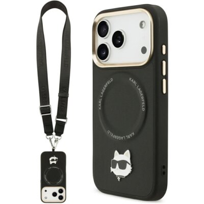 Etui KARL LAGERFELD Big Strap Choupette Metal Logo MagSafe do Apple iPhone 17 Pro Czarny