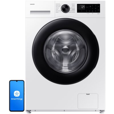 Pralka SAMSUNG AI WW10FG5U34AEEO 10kg 1400 obr + Suszarka SAMSUNG DV5000D DV90DG52A0AE z pompą ciepła Optimal Dry + Łącznik SAMSUNG SKK-5EW