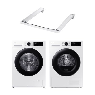 Pralka SAMSUNG AI WW10FG5U34AEEO 10kg 1400 obr + Suszarka SAMSUNG DV5000D DV90DG52A0AE z pompą ciepła Optimal Dry + Łącznik SAMSUNG SKK-5EW