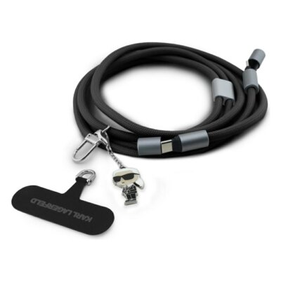 Smycz do telefonu z kablem do ładowania USB-C - USB-C KARL LAGERFELD Crossbody Strap Ikonik Charm 60W 1.5 m Czarny