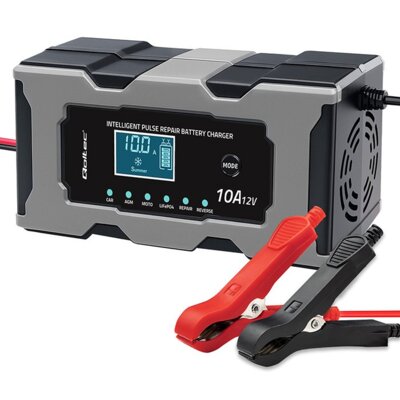 Inteligentna ładowarka QOLTEC 52493 do akumulatorów LIFEPO4 AGM GEL 10A 12V LCD