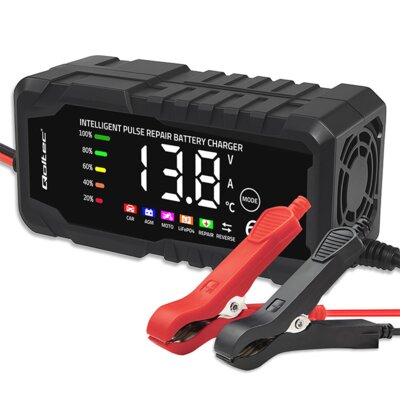 Inteligentna ładowarka QOLTEC 52494 do akumulatorów AGM GEL LIFEPO4 12V 6A LCD