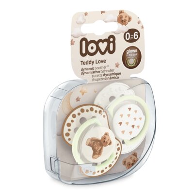 Smoczek LOVI Teddy Love 0-6 m Brązowo-biały (2 sztuki)