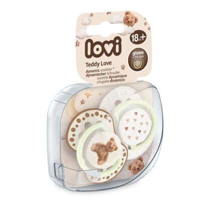 Smoczek LOVI Teddy Love 18 m+ Brązowo-biały (2 sztuki)