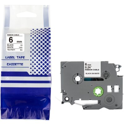 Taśma PRISM do Brother TZe-FX211 6 mm x 8 m Czarny na białym Zamiennik