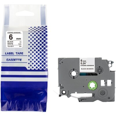 Taśma PRISM do Brother TZe-S211 6 mm x 8 m Czarny na białym zamiennik
