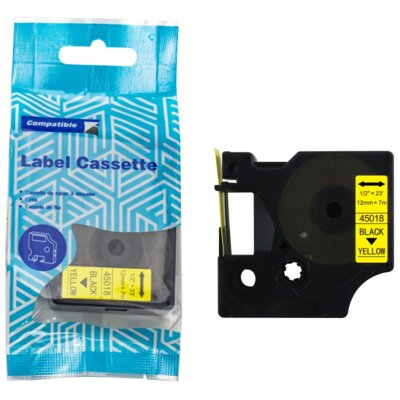 Taśma PRISM do Dymo D1 45018 12 mm x 7 m Czarny na żółtym Zamiennik