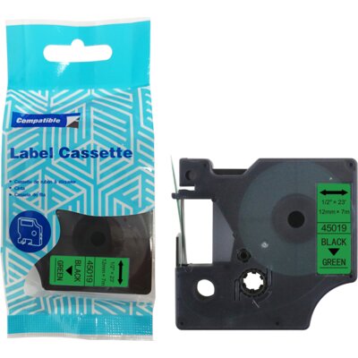 Taśma PRISM do Dymo D1 45019 12 mm x 7 m Czarny na zielonym Zamiennik