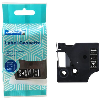Taśma PRISM do Dymo D1 45021 12 mm x 7 m Biały na czarnym Zamiennik