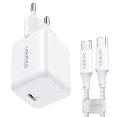 Ładowarka sieciowa UGREEN X513 30W + Kabel USB-C - USB-C Biały