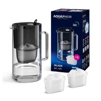 Dzbanek filtrujący AQUAPHOR Glass Czarny + 2 wkłady Maxfor+