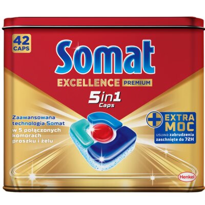 Kapsułki do zmywarki SOMAT Excellence Premium 5w1 - 42 sztuki + Puszka Gratis