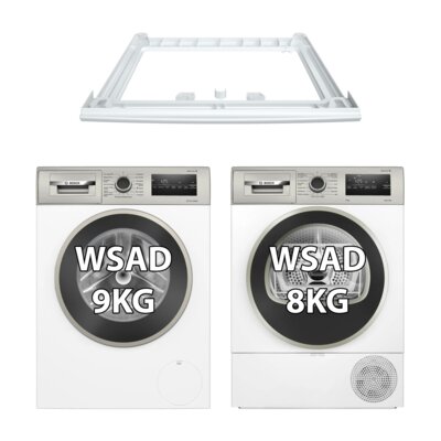 Pralka BOSCH WAN28M3SPL Serie 4 9kg 1400 obr ActiveWater Plus + Suszarka BOSCH WTH85VMSPL Serie 4 z pompą ciepła + Łącznik BOSCH WTZ27410