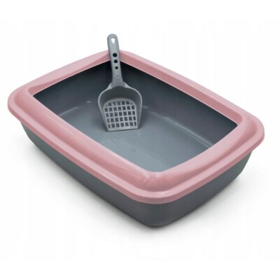 Kuweta z ramką dla kota BUKLE z łopatką - szaro-różowa