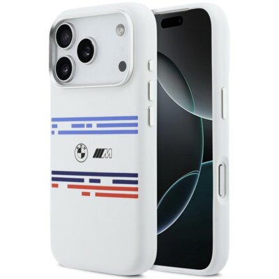 Etui BMW M Silicon Horizontal Line MagSafe do Apple iPhone 17 Pro Max Biały