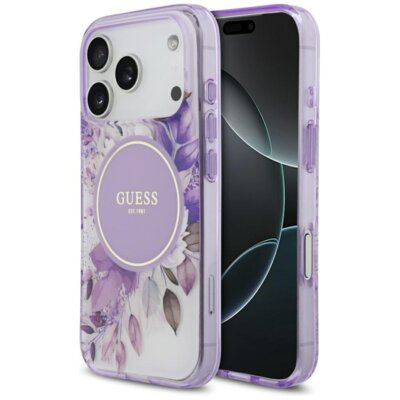 Etui GUESS IML Flower & Tonal Circle MagSafe do Apple iPhone 17 Pro Max Fioletowy