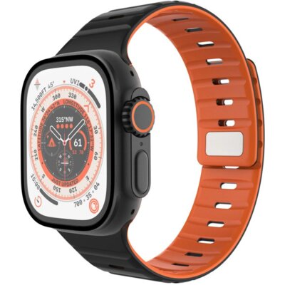 Pasek FIXED Silicone Magnetic Strap do Apple Watch 3/4/5/6/7/8/9/10/11/SE/SE 3/Ultra/Ultra 2 do koperty 44/45/46/49 Czarno-pomarańczowy