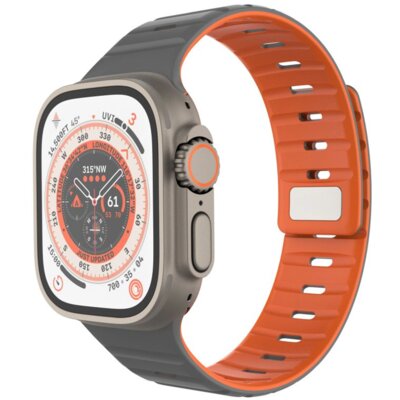 Pasek FIXED Silicone Magnetic Strap do Apple Watch 3/4/5/6/7/8/9/10/11/SE/SE 3/Ultra/Ultra 2 do koperty 44/45/46/49 Szaro-pomarańczowy