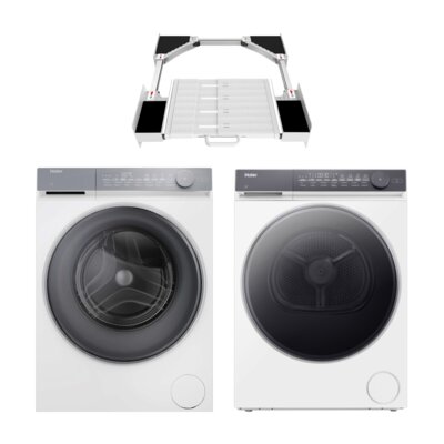 Pralka HAIER X7 SLIM HW80-BD14MEPTU1 8kg 1400 obr/min Smart Dual Spray hOn Smart Dosing + Suszarka HAIER X7 SLIM MHDE80-D367TU1 z pompą ciepła 8kg I-Refresh Ion Air Fresh I-Time hOn Woolmark + Łącznik LIN LI-M102SF z wysuwaną półką
