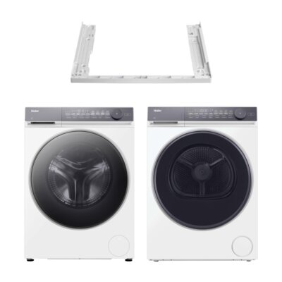 Pralka HAIER X7 HW100-BD14MEPU1 10kg 1400 obr/min Smart Dual Spray hOn Smart Dosing + Suszarka HAIER X7 MHDE90-A367U1 z pompą ciepła 9kg I-Refresh Ion Air Fresh I-Time hOn Woolmark + Łącznik HAIER HASTKX579W Biały
