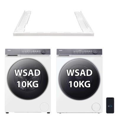Pralka HAIER X7 HW100-BD14MEPU1 10kg 1400 obr/min Smart Dual Spray hOn Smart Dosing + Suszarka HAIER X7 MHDE10-C367U1 z pompą ciepła 10kg I-Refresh Ion AirFresh + Łącznik HAIER HASTKX579W Biały