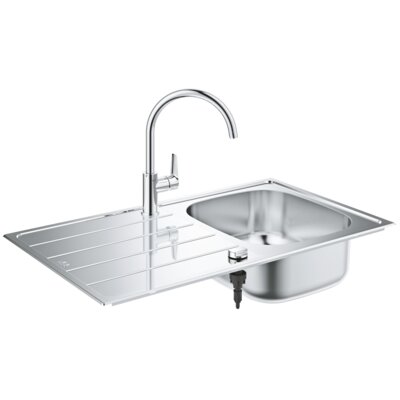 Zlewozmywak jednokomorowy z ociekaczem GROHE K200 31562SD1 Stal szlachetna 50x86 + bateria stojąca Bau Edge 31367001