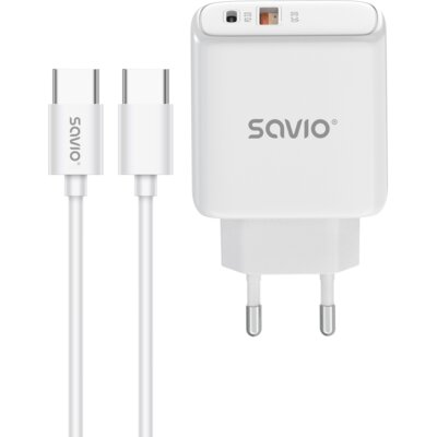 Ładowarka sieciowa SAVIO LA-13 20W + Kabel USB-C - USB-C Biały