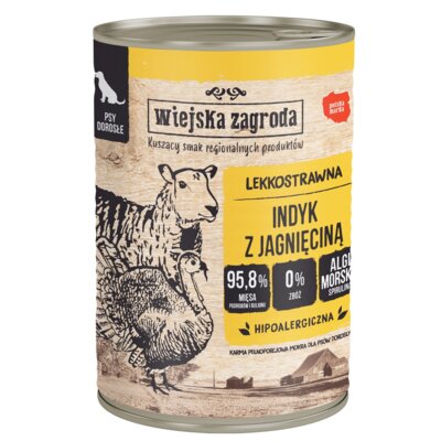 Karma dla psa WIEJSKA ZAGRODA Indyk z jagnięciną 18 x 400 g