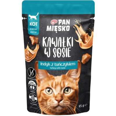 Karma dla kota PAN MIĘSKO Kawałki w sosie Indyk z tuńczykiem 20 x 85 g