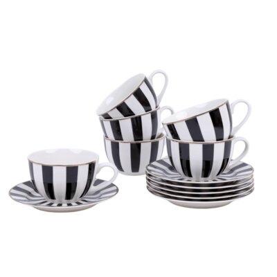 Serwis kawowy porcelanowy AMBITION Ribs 6 osób (12 elementów)