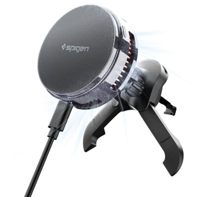 Uchwyt na telefon i smartfon SPIGEN Essential EV25MFAQ Qi2.2 MagSafe Czarny uchwyt samochodowy na kratkę nawiewu