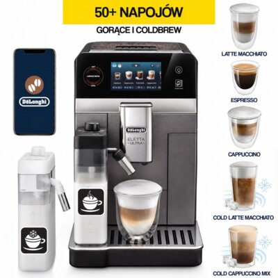 Ekspres DELONGHI ECAM 470.75.GX Eletta Ultra (Spienianie mleka na ciepło i zimno) (Cold Brew)