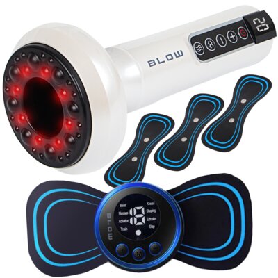 Masażer elektrostymulator EMS do ciała BUTTERFLY + Masażer antycelulitowy z funkcją bańki chińskiej BLOW CUPPING PRO