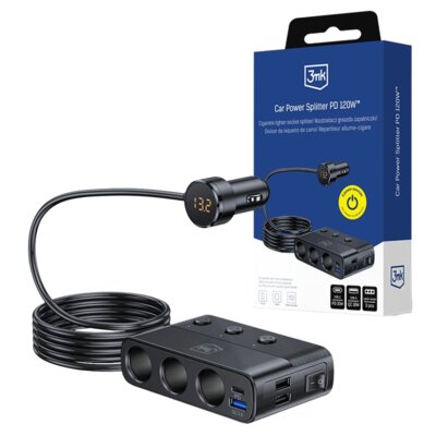 Ładowarka samochodowa 3MK Car Power Splitter 120W PD QC PPS USB Czarny