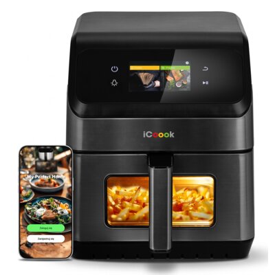 Air Fryer Frytkownica beztłuszczowa ICOOOK MFR-IC-01 Czarny 6.5l, Wifi, 15 automatycznych programów, 100 przepisów
