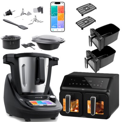 Robot wielofunkcyjny ELDOM MFC3000 Perfect Mix 3 1700W z wagą i funkcją gotowania + Air Fryer Frytkownica beztłuszczowa ELDOM FR210 DualCrisp 8l z podwójnym koszem 8 automatycznych programów