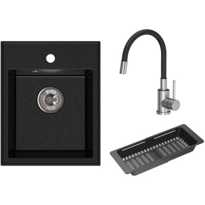 Zlewozmywak jednokomorowy ICEBERG Duo ZZB14103C1 Onyx 40x50 + Bateria Flex + Wkładka ociekowa