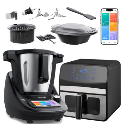 Robot wielofunkcyjny ELDOM MFC3000 Perfect Mix 3 1700W z wagą i funkcją gotowania + Air Fryer Frytkownica beztłuszczowa ELDOM FR50 6.5l z okienkiem do obserwacji postępów gotowania