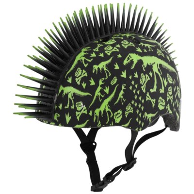 Kask rowerowy RASKULLZ T-Rex Bonez Mohawk Czarno-zielony dla Dzieci (rozmiar S)
