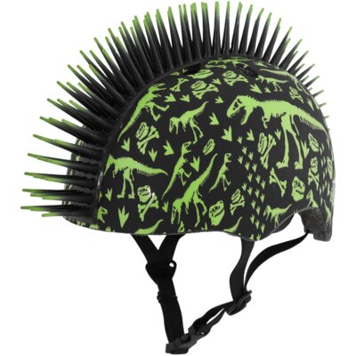 Kask rowerowy RASKULLZ T-Rex Bonez Mohawk Czarno-zielony dla Dzieci (rozmiar XS, 48-52 cm)