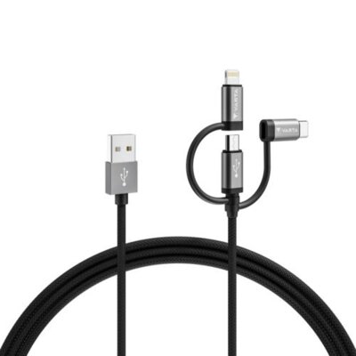 Kabel USB - Micro USB/USB-C/Lightning VARTA 3w1 Speed Charge Sync Cable 2 m Czarny