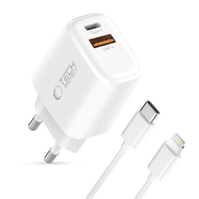 Ładowarka sieciowa TECH-PROTECT NCA45W-GAN 45W Biały ładowarka do telefonu USB, USB-C + kabel