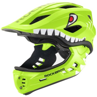 Kask rowerowy ROCKBROS TT-32004 Shark Zielony Full Face dla Dzieci z odkręcaną szczęką (rozmiar M)