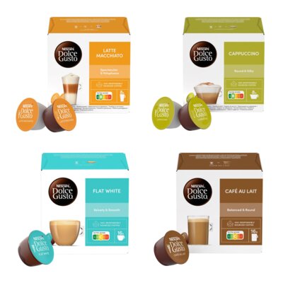 Kapsułki NESCAFE mix smaków do ekspresu Nescafe Dolce Gusto Latte Macchiato + Cappuccino + Flat White + Cafe Au Lait