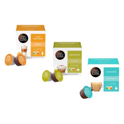 Kapsułki NESCAFE mix smaków do ekspresu Nescafe Dolce Gusto Latte Macchiato + Cappuccino + Flat White