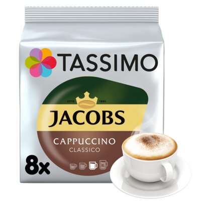 Kapsułki TASSIMO Jacobs mix smaków do ekspresu Bosch Tassimo Cappuccino Classico + Milka + Latte Macchiato Classico + Caffe Crema XL
