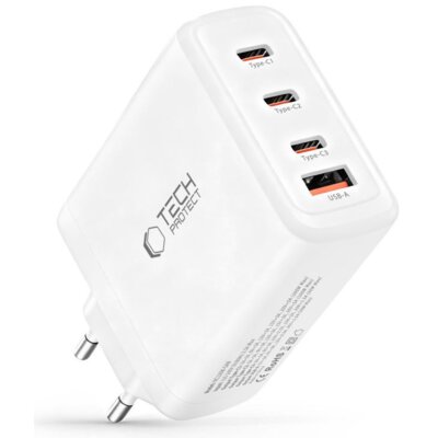 Ładowarka sieciowa TECH-PROTECT NC120W-GaN PD QC3.0 120W Biały ładowarka do telefonu USB, USB-C